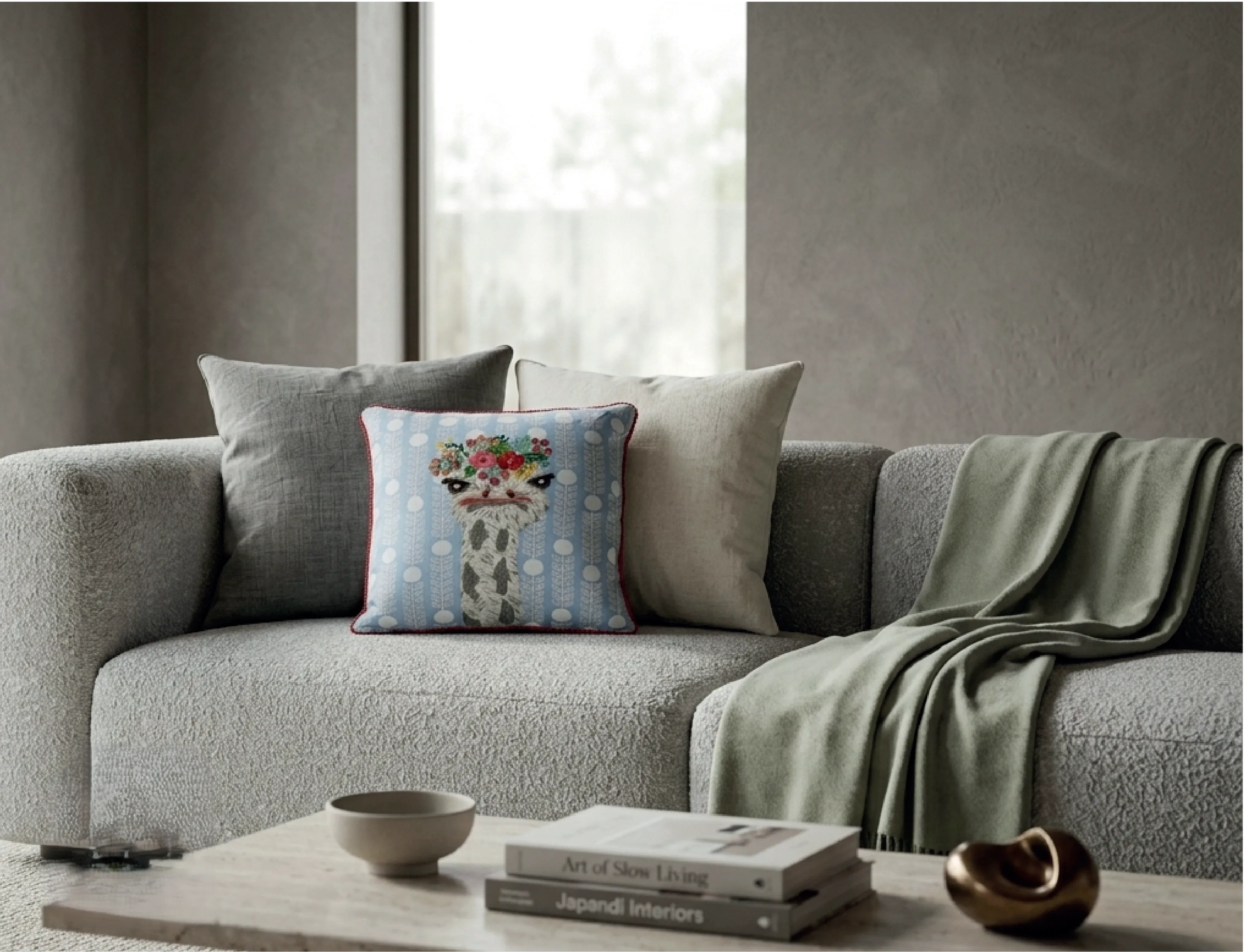 وسادة مزينة بزهور النعام